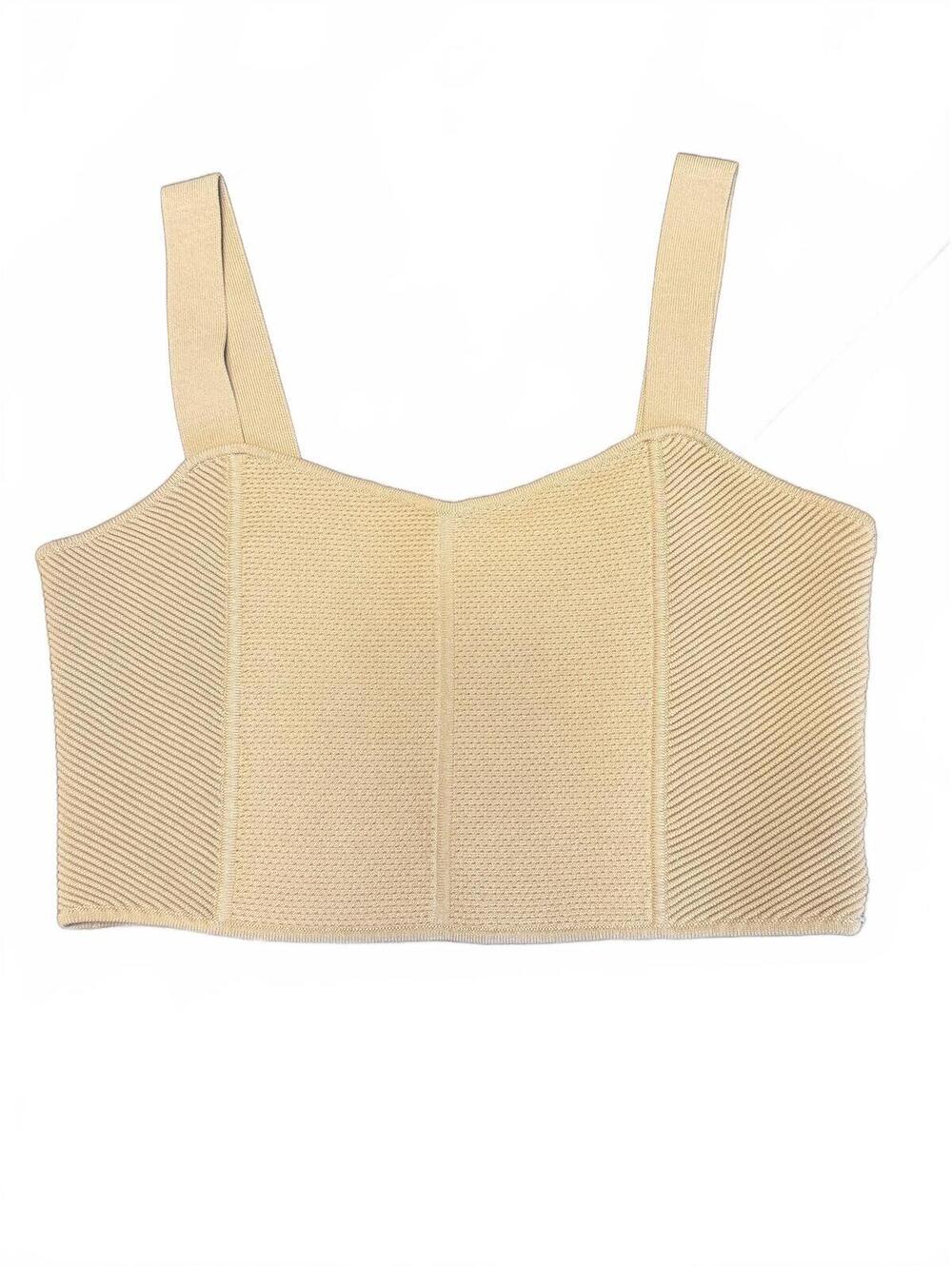 Beige Textured Knit Crop Top with Straps